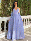 A-Line V-Neck Sequin Sleeveless Pleated Floor-Length Prom Dress - Chloe Dress