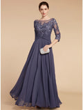 A-Line Chiffon Three-Quarter Sleeve Floor-Length Wedding Dress - Chloe Dress