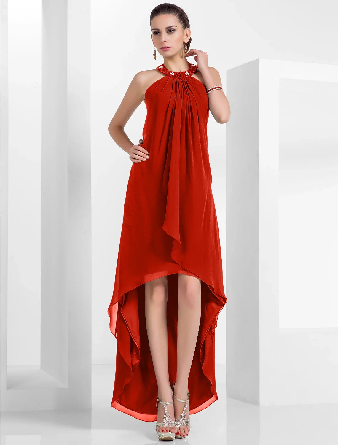 Green A-Line Halter Chiffon Sleeveless Backless Pleated Wedding Dress - Chloe Dress