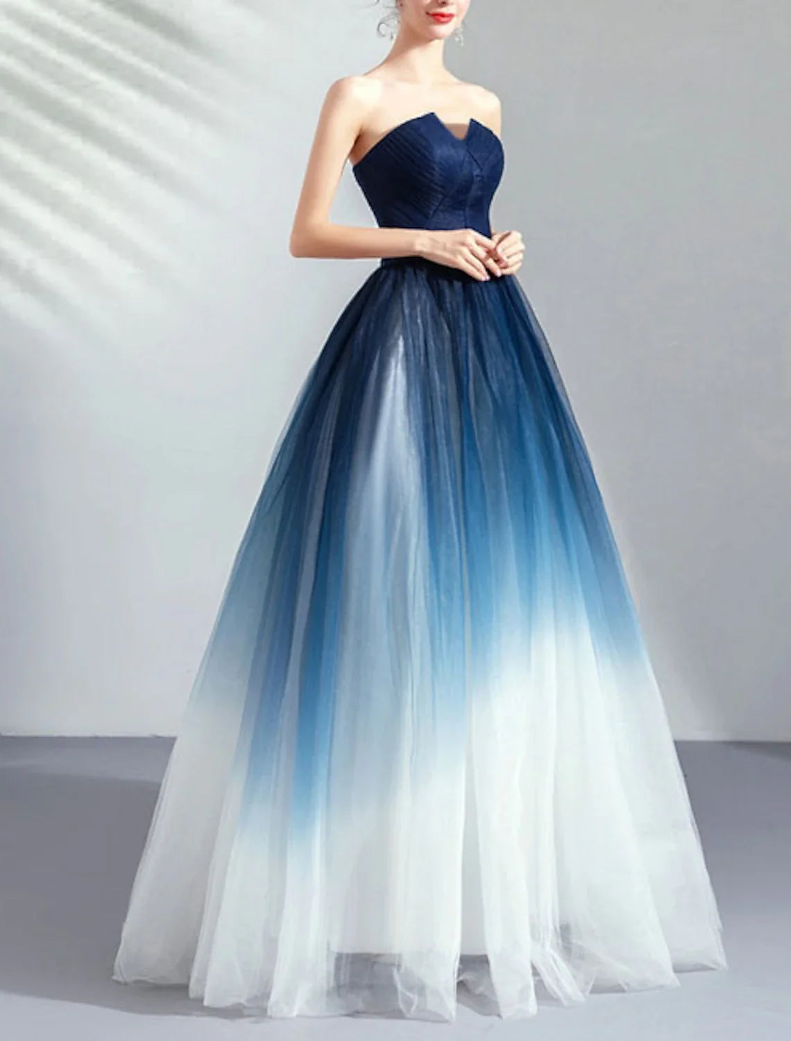 Ball Gown Strapless Tulle Sleeveless Pleated Floor-Length Evening Gown - Chloe Dress