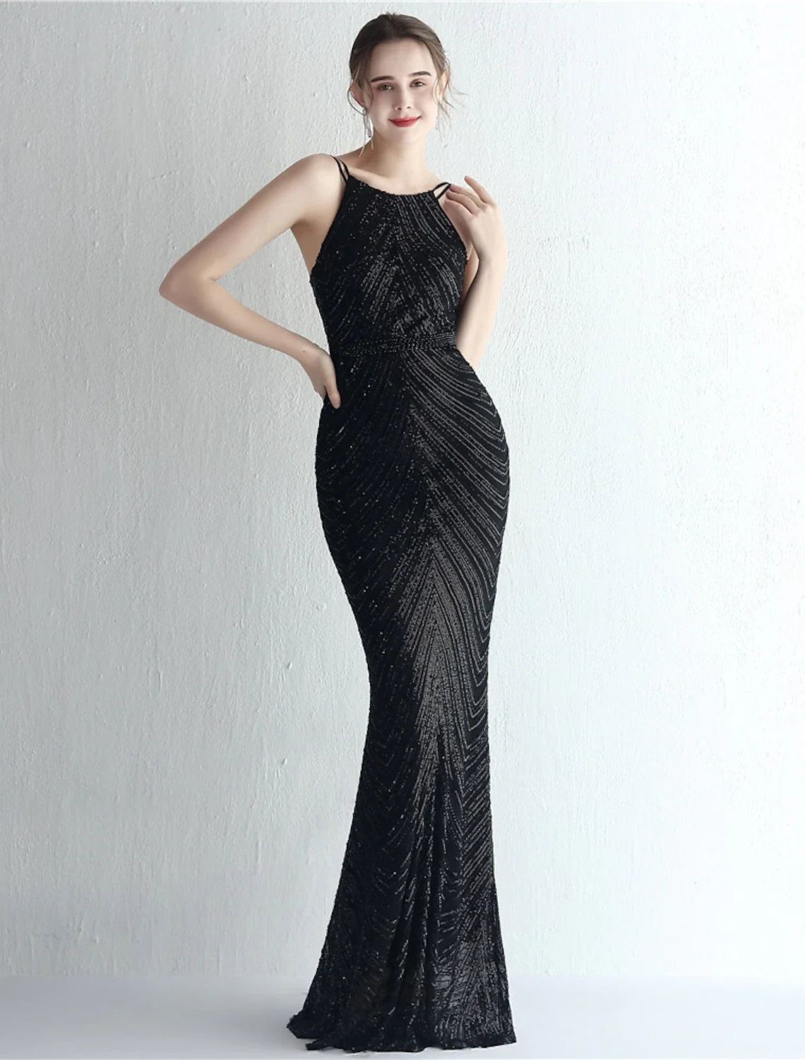 Mermaid Halter Chiffon Sleeveless Floor-Length Prom Dress - Chloe Dress