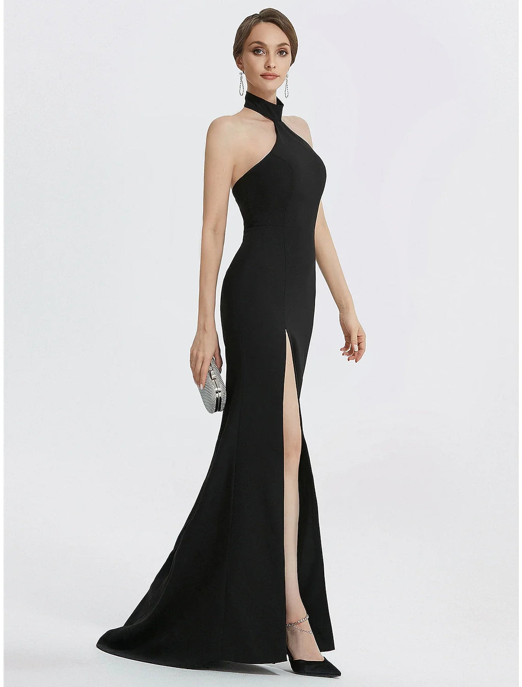 Black Sheath Halter Sleeveless Floor-Length Evening Gown - Chloe Dress