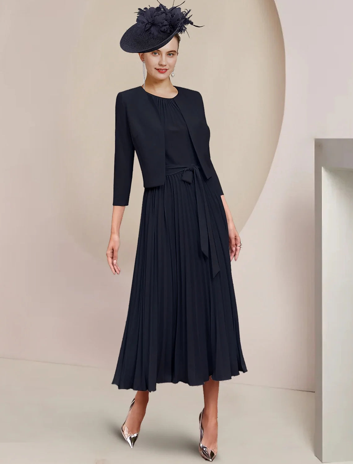 A-Line Chiffon Sleeveless Pleated Tea-Length Wedding Dress - Chloe Dress
