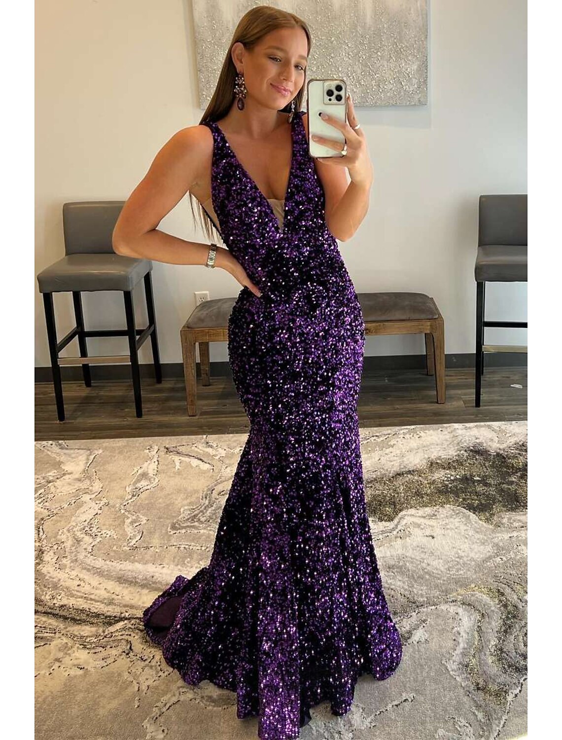 Mermaid V-Neck Sequin Sleeveless Backless Train Prom Dress - Chloe Dress