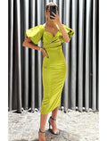 Sheath Off-Shoulder Satin Short Sleeve High Slit Mini Cocktail Dress - Chloe Dress