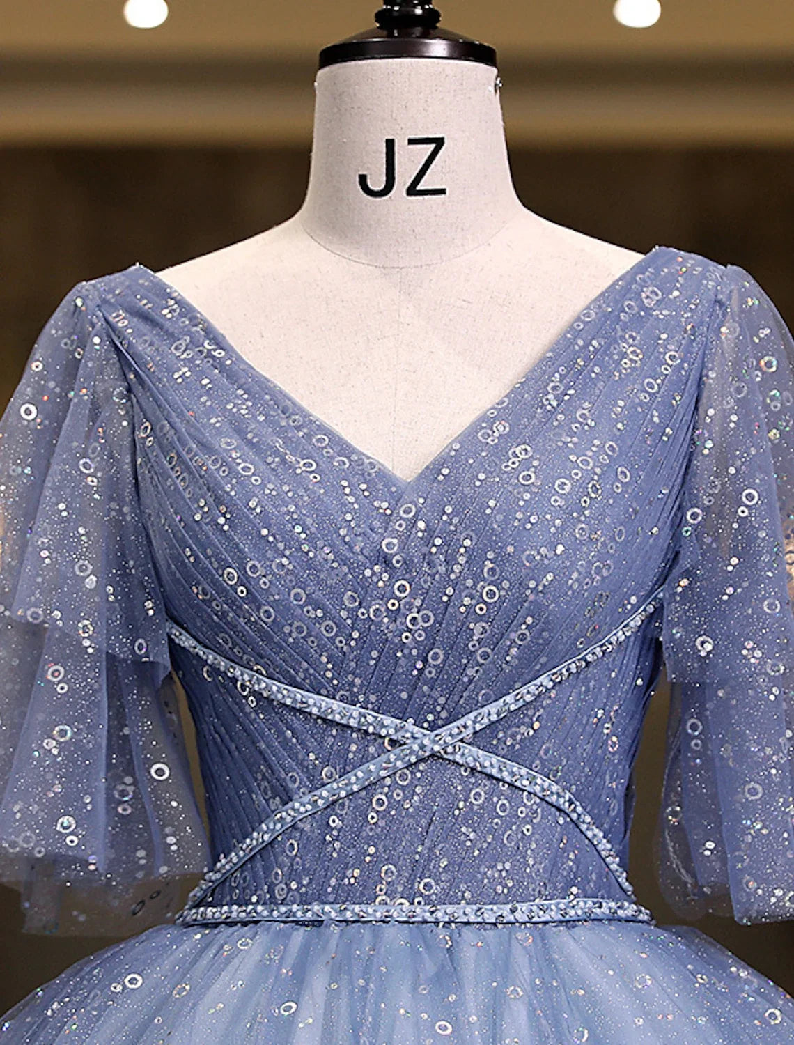 Ball Gown V-Neck Sequin Short Sleeve Floor-Length Gown - Chloe Dress