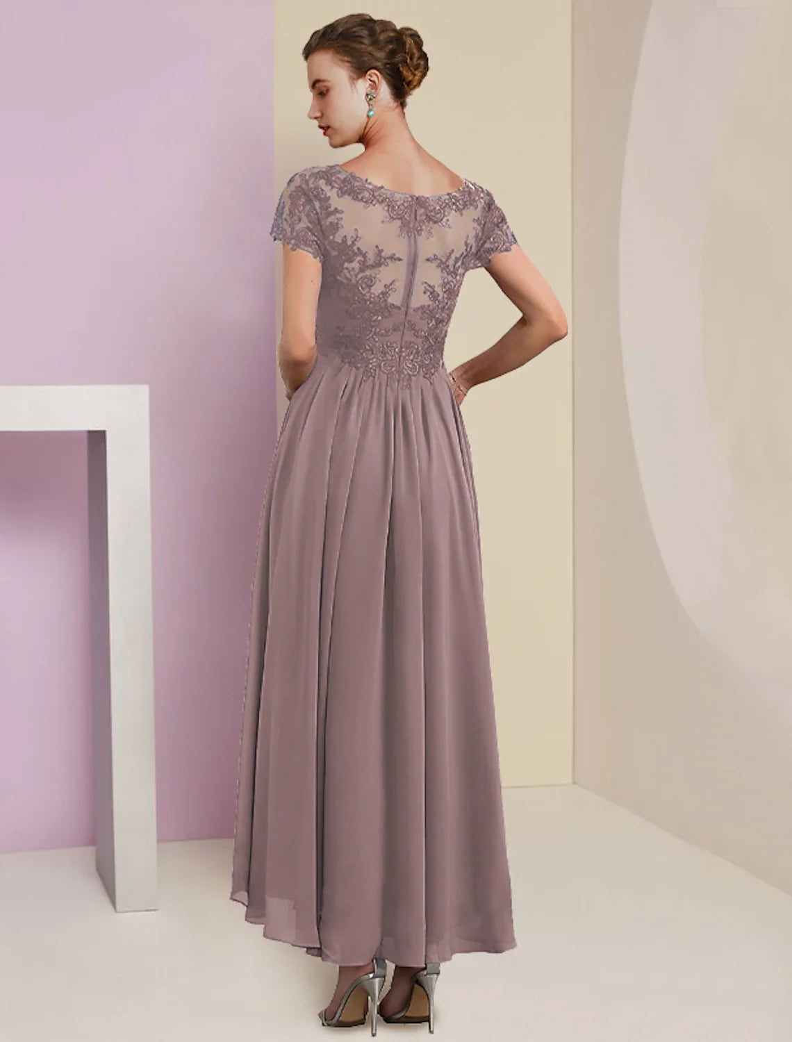 A-Line V-Neck Chiffon Short Sleeve Pleated Mini Wedding Dress - Chloe Dress