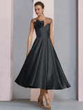A-Line Satin Pleated Tea-Length Wedding Dress - Chloe Dress