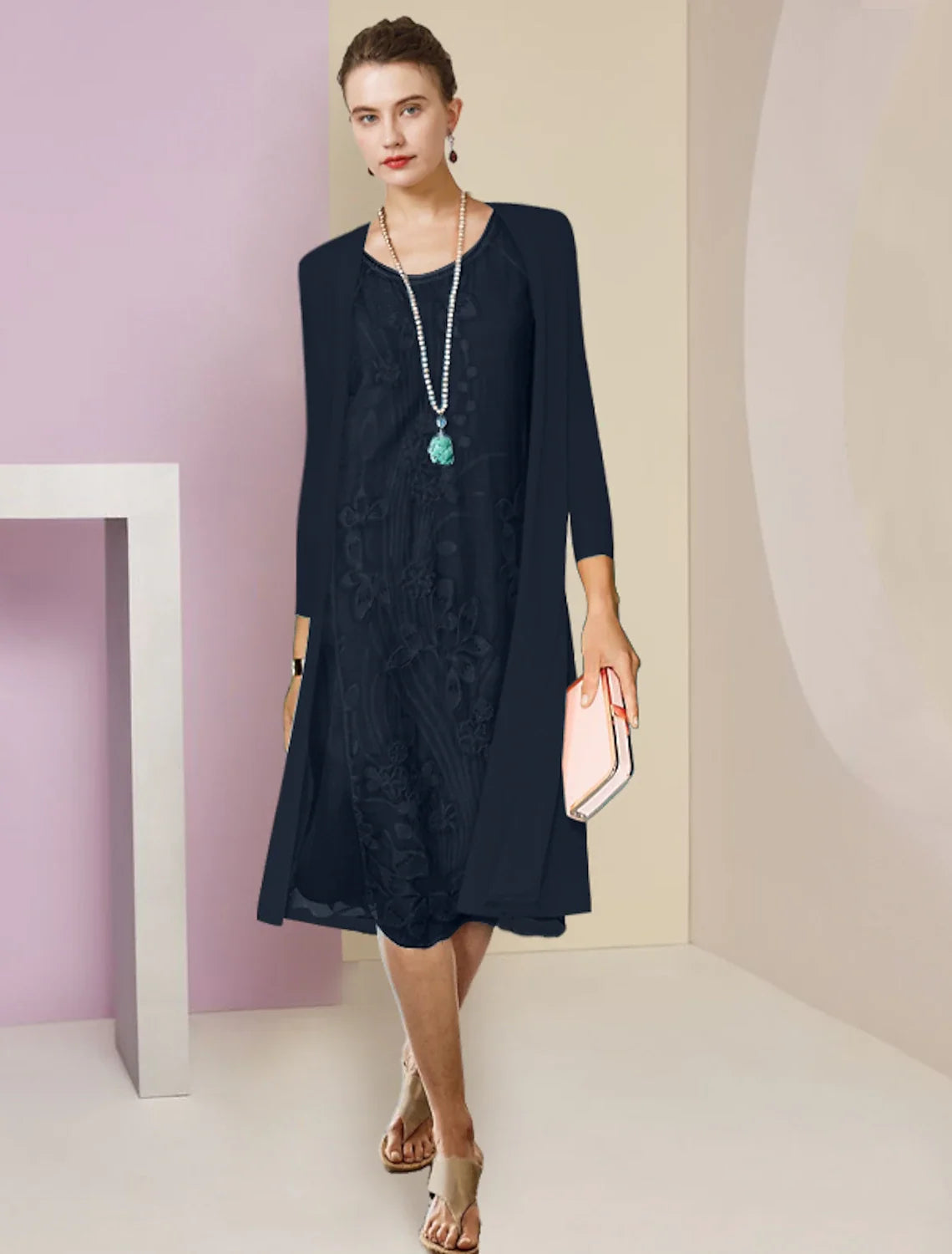 Sheath Chiffon Applique Knee-Length Wedding Dress - Chloe Dress