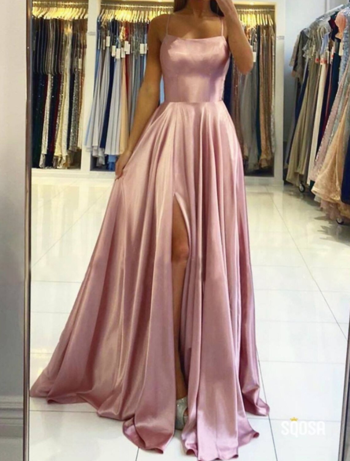 A-Line Strapless Satin Sleeveless Backless High Slit Prom Dress - Chloe Dress