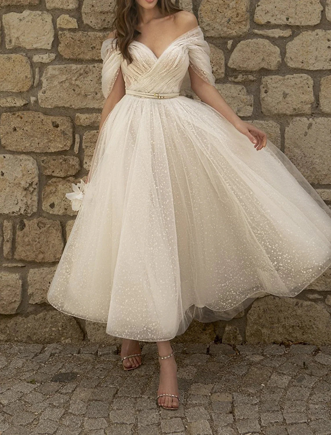 Black A-Line Off-Shoulder Sequin Short Sleeve Mini Wedding Dress - Chloe Dress