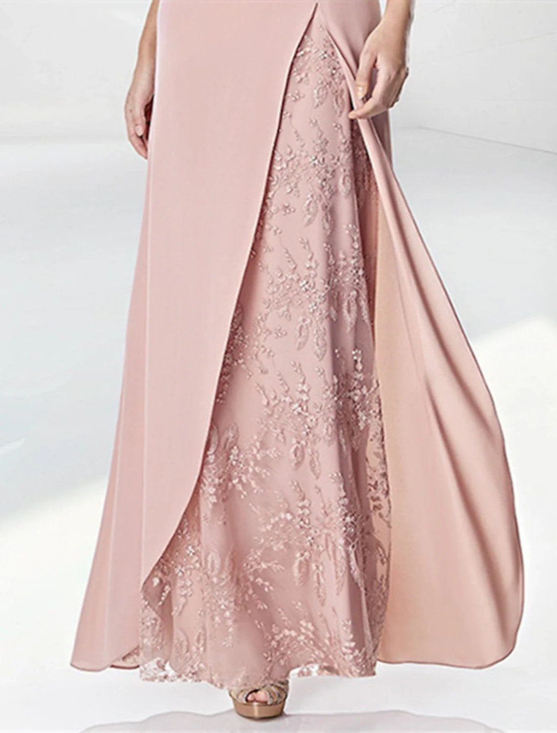 A-Line V-Neck Chiffon Three-Quarter Sleeve Floor-Length Evening Gown - Chloe Dress