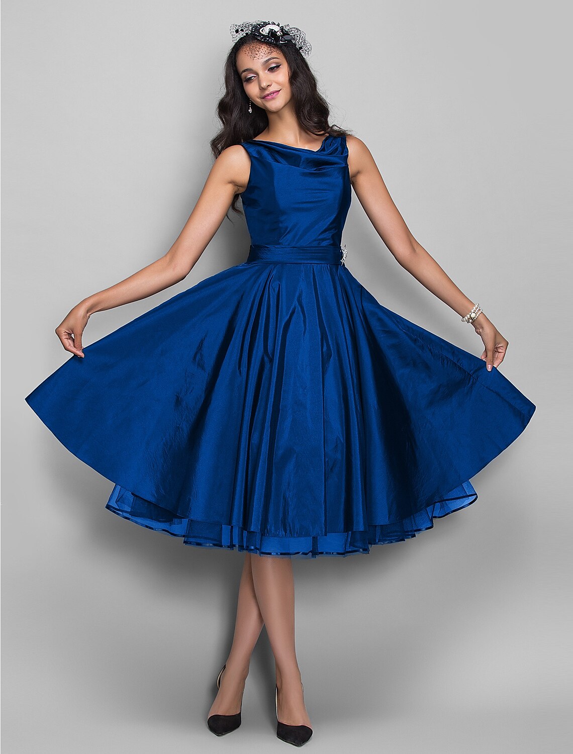 Black A-Line V-Neck Sleeveless Pleated Knee-Length Wedding Dress - Chloe Dress
