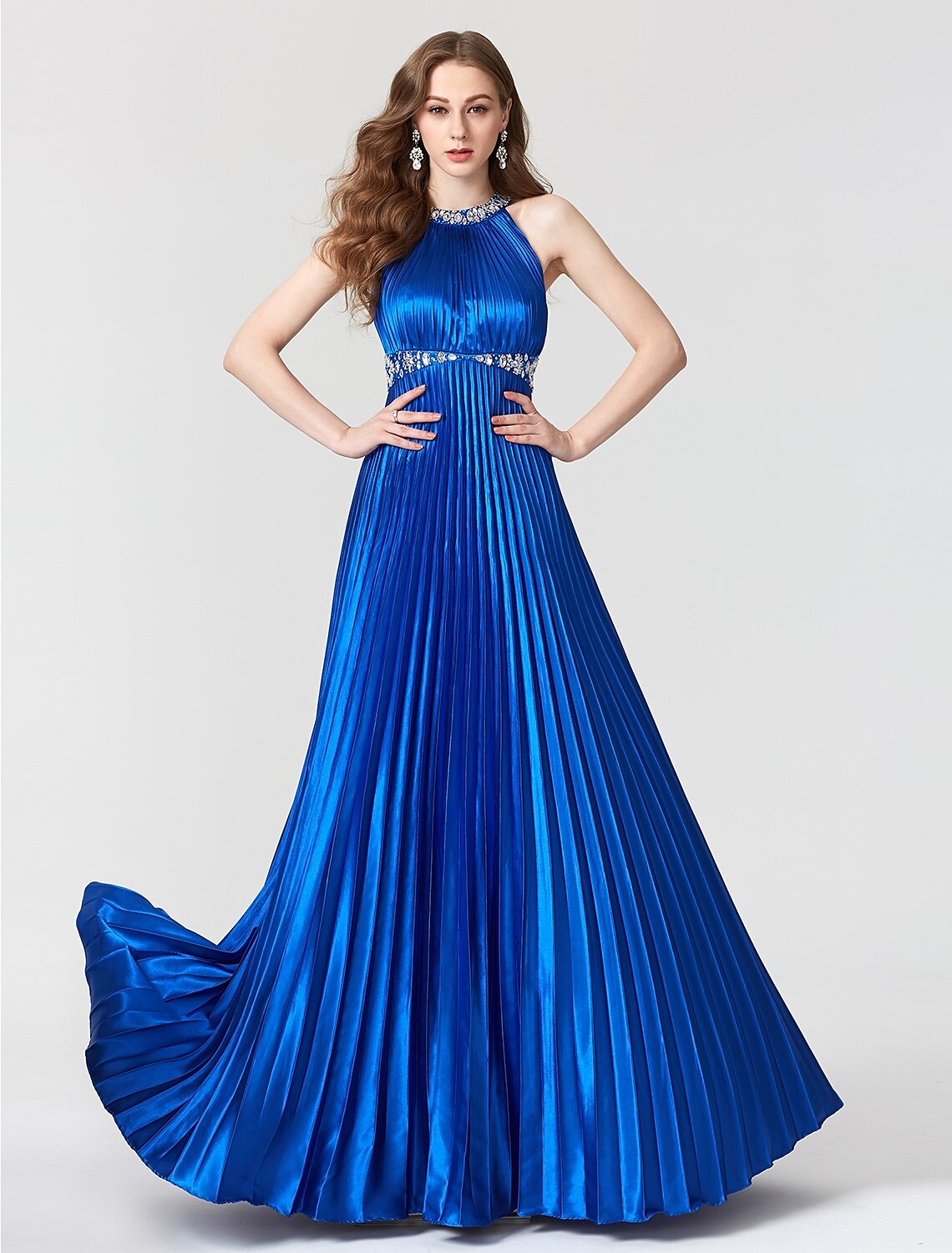 A-Line Satin Sleeveless Pleated Floor-Length Cocktail Dress - Chloe Dress