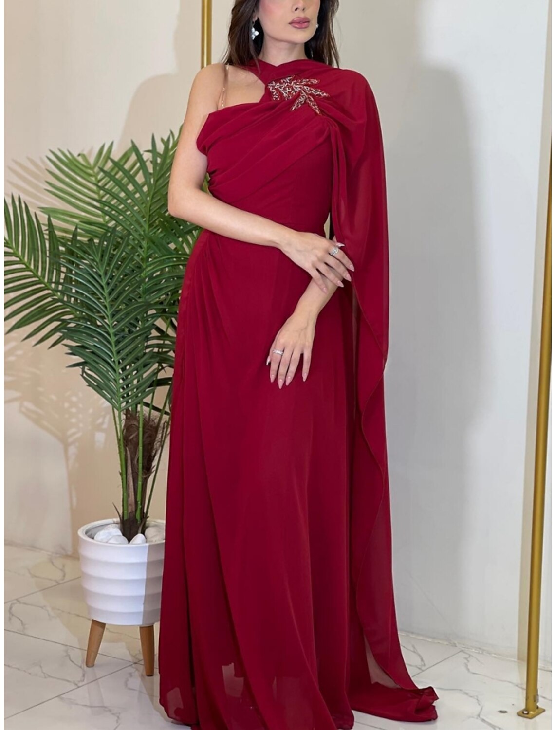 Green A-Line Halter Chiffon Sleeveless Pleated Evening Gown - Chloe Dress