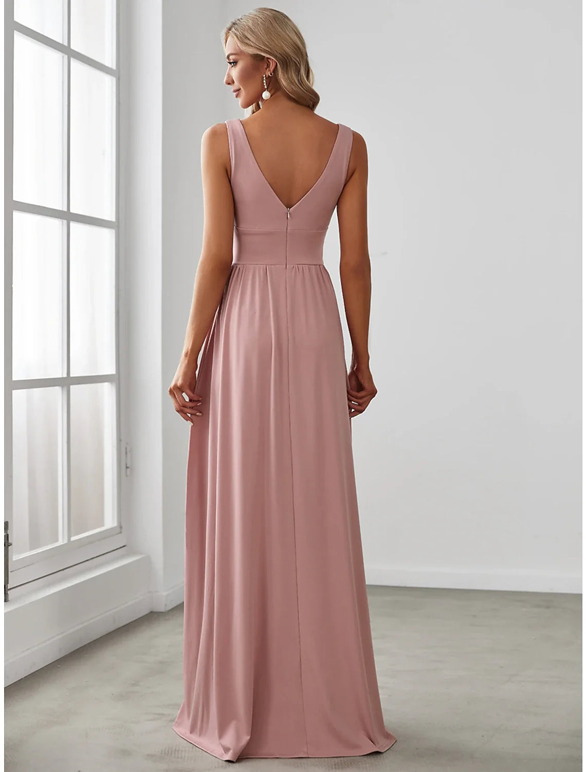 A-Line V-Neck Chiffon Sleeveless High Slit Floor-Length Evening Dress - Chloe Dress