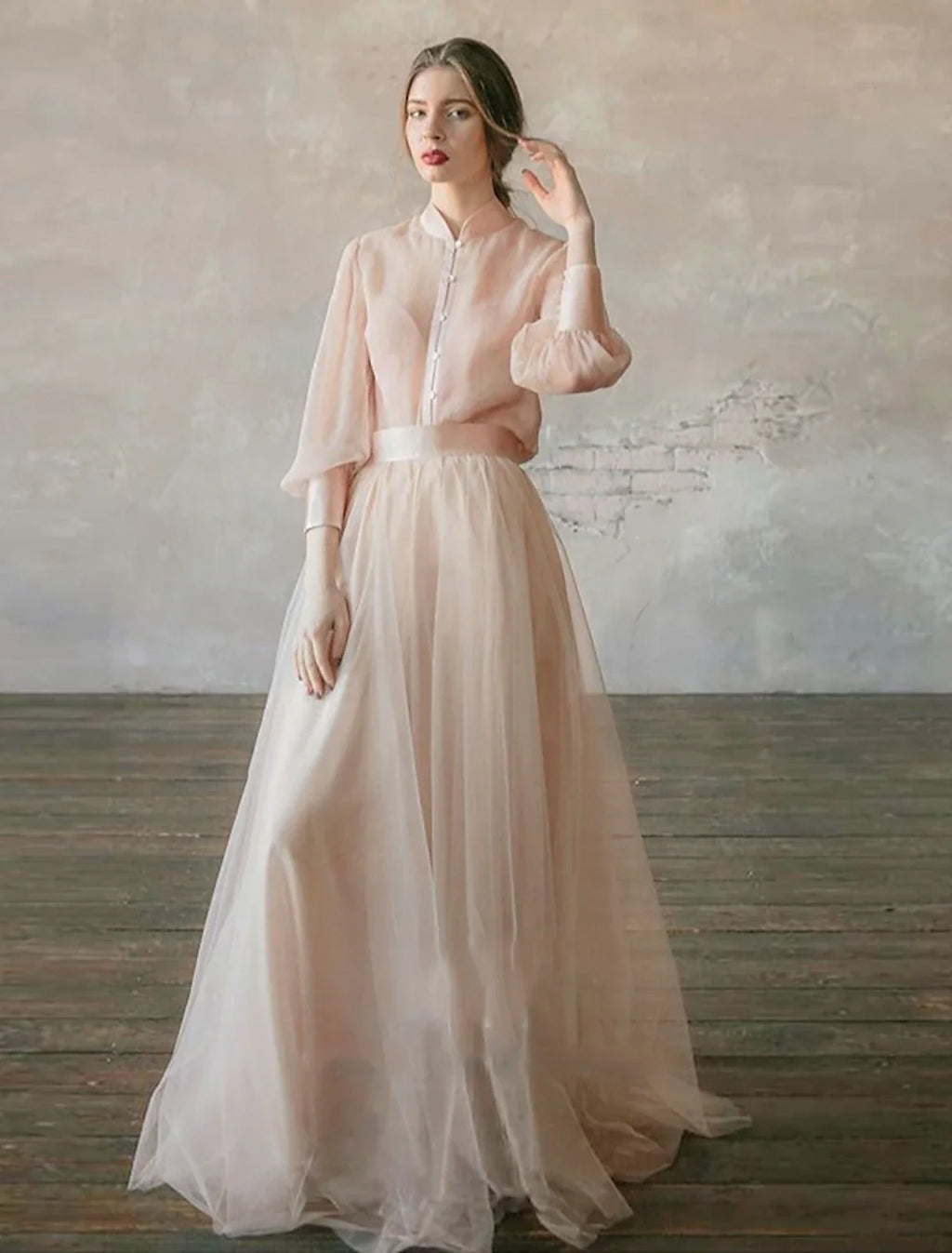 Chiffon Long Sleeve Floor-Length Wedding Dress - Chloe Dress