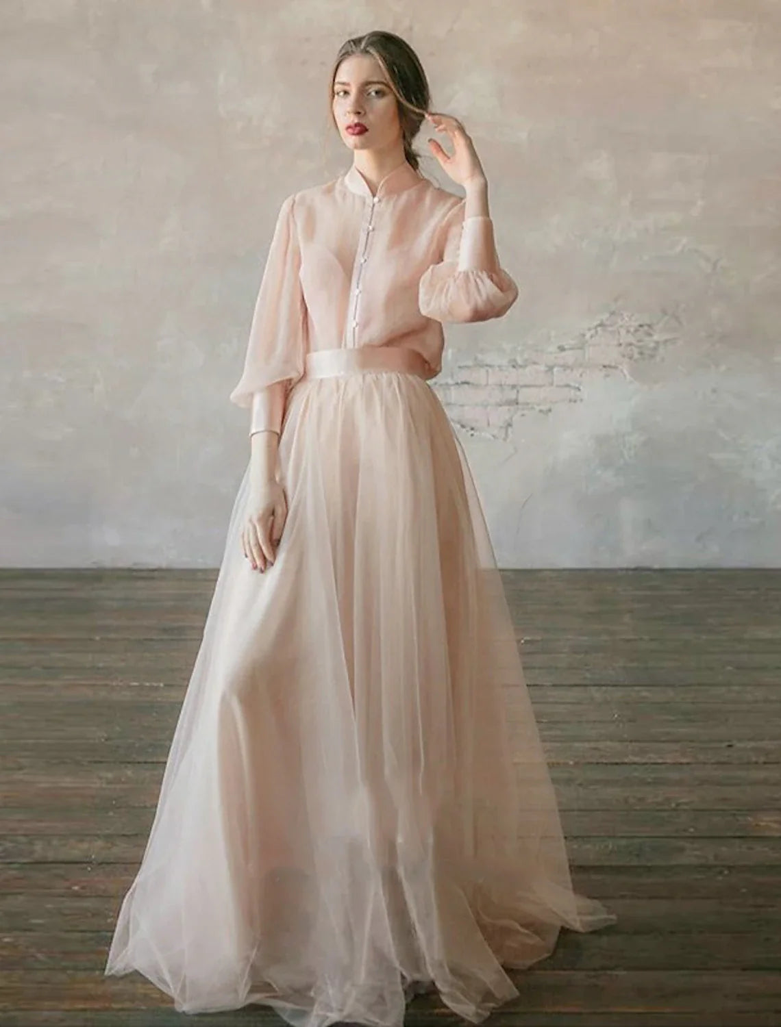 Chiffon Long Sleeve Floor-Length Wedding Dress - Chloe Dress