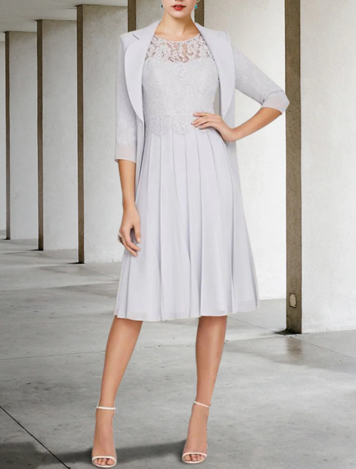 A-Line V-Neck Satin Pleated Knee-Length Dress - Chloe Dress