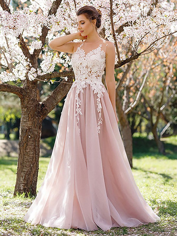 A-Line Tulle Sleeveless Applique Floor-Length Dress - Chloe Dress