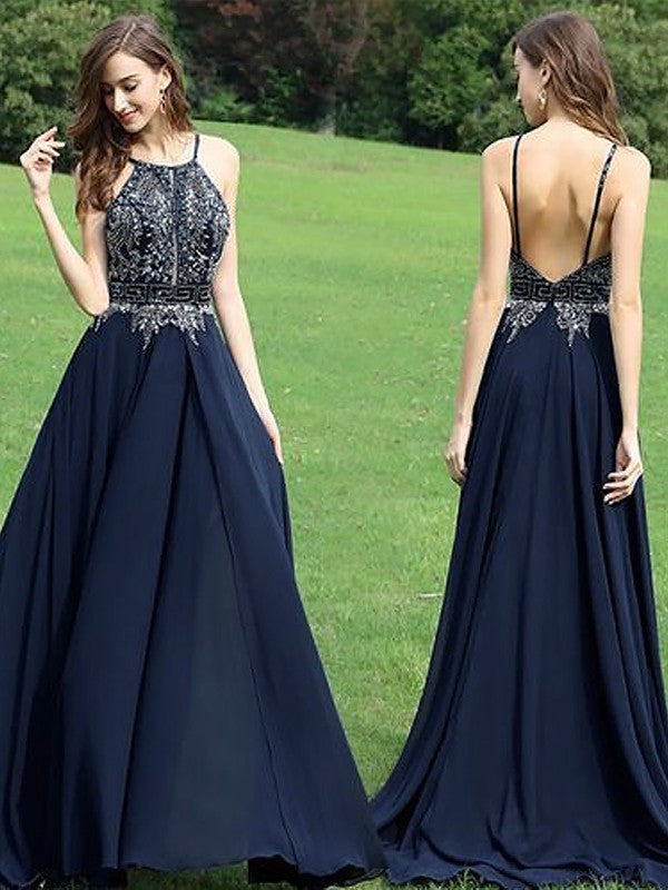 A-Line Halter Chiffon Sleeveless Train Dress - Chloe Dress