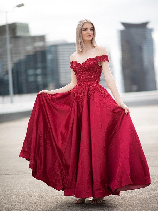 Ball Gown Satin Sleeveless Applique Floor-Length Gown - Chloe Dress