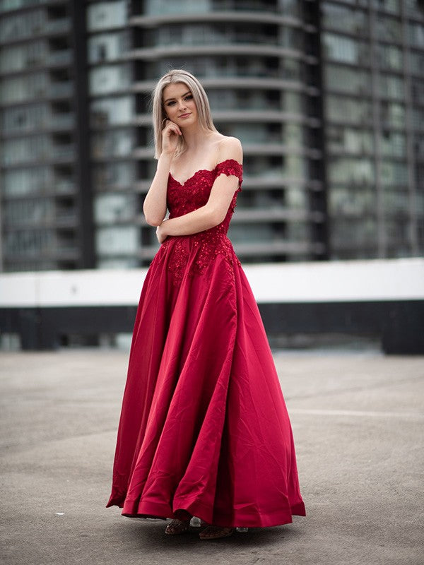 Ball Gown Satin Sleeveless Applique Floor-Length Gown - Chloe Dress