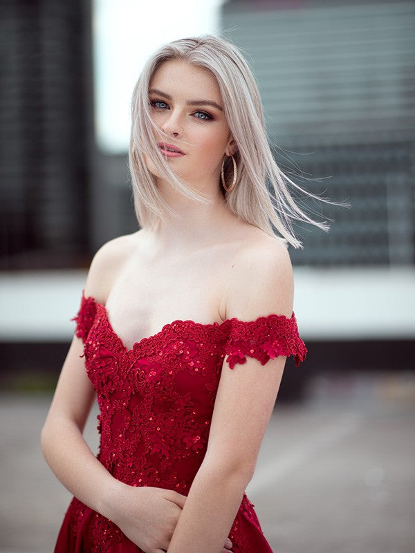Ball Gown Satin Sleeveless Applique Floor-Length Gown - Chloe Dress