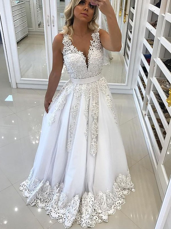 A-Line V-Neck Tulle Sleeveless Floor-Length Dress - Chloe Dress