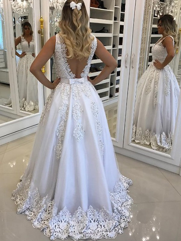 A-Line V-Neck Tulle Sleeveless Floor-Length Dress - Chloe Dress