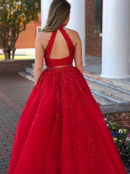 A-Line Halter Tulle Sleeveless Floor-Length Dress - Chloe Dress