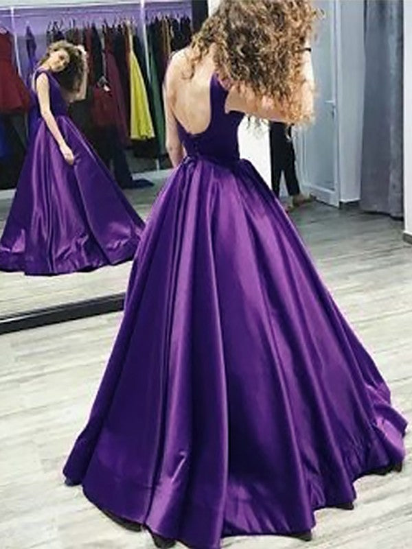 A-Line Satin Sleeveless Ruffled Floor-Length Dress - Chloe Dress