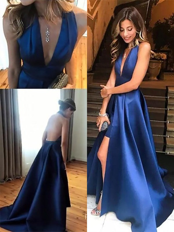 A-Line V-Neck Satin Sleeveless Ruffled Dress - Chloe Dress