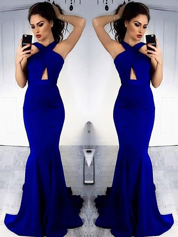 Sheath Halter Satin Sleeveless Train Dress - Chloe Dress