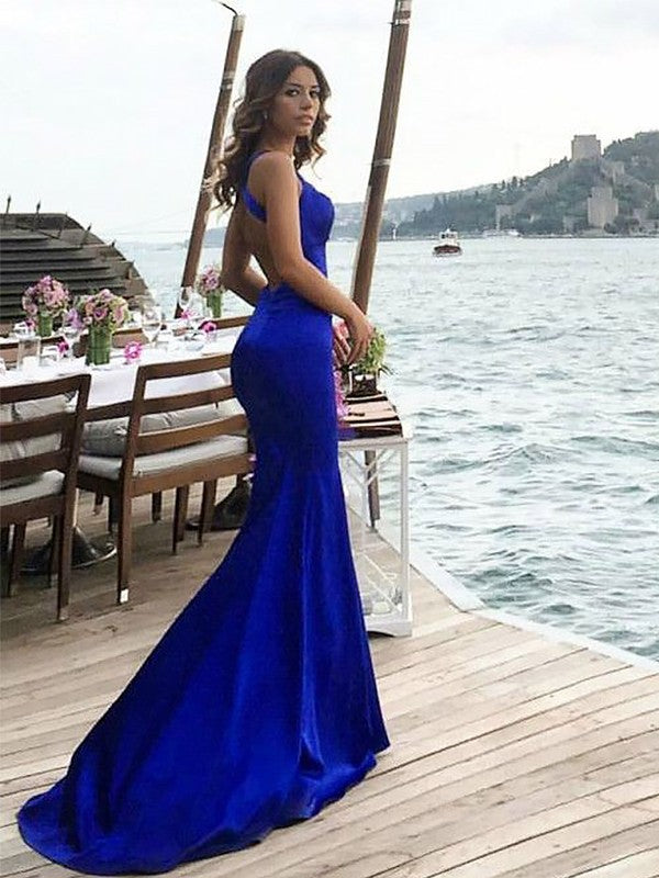 Sheath Halter Satin Sleeveless Train Dress - Chloe Dress