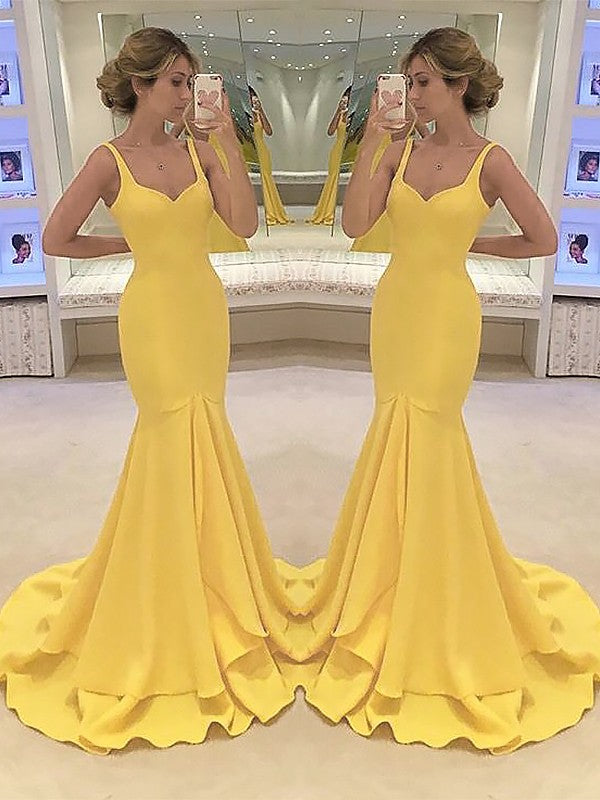 Mermaid Spaghetti Strap Crepe Sleeveless Train Dress - Chloe Dress