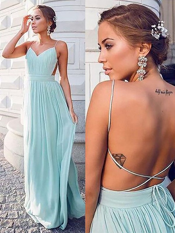 A-Line Spaghetti Strap Chiffon Sleeveless Floor-Length Dress - Chloe Dress