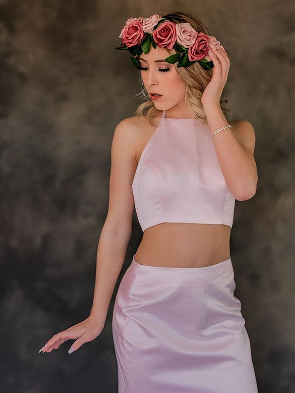 A-Line Halter Satin Sleeveless Ruffled Dress - Chloe Dress
