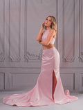 A-Line Halter Satin Sleeveless Ruffled Dress - Chloe Dress