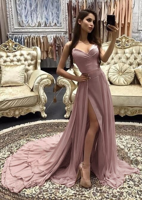 A-Line Sweetheart Chiffon Sleeveless Train Dress - Chloe Dress