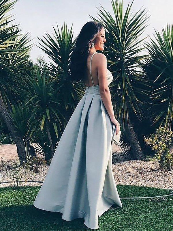 A-Line Spaghetti Strap Satin Sleeveless Ruffled Floor-Length Dress - Chloe Dress