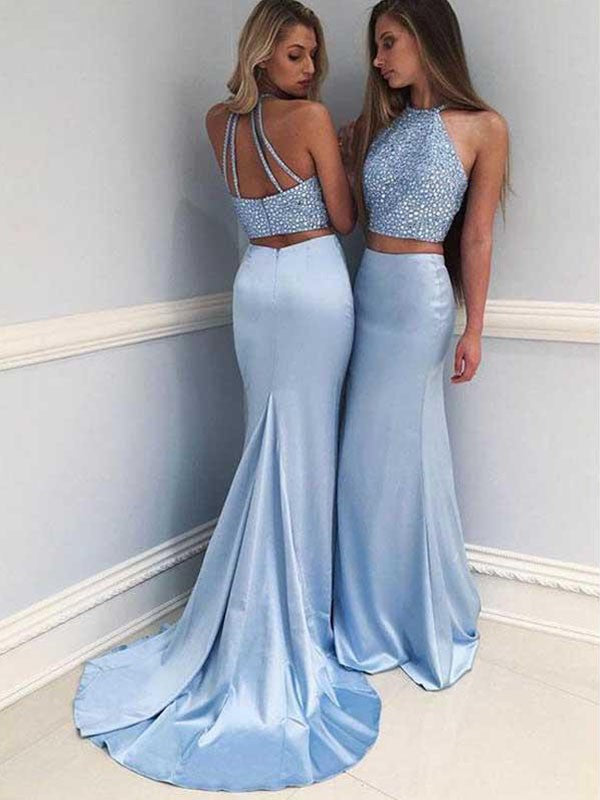 Sheath Halter Satin Sleeveless Train Dress - Chloe Dress