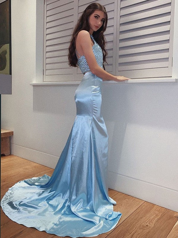 Sheath Halter Satin Sleeveless Train Dress - Chloe Dress