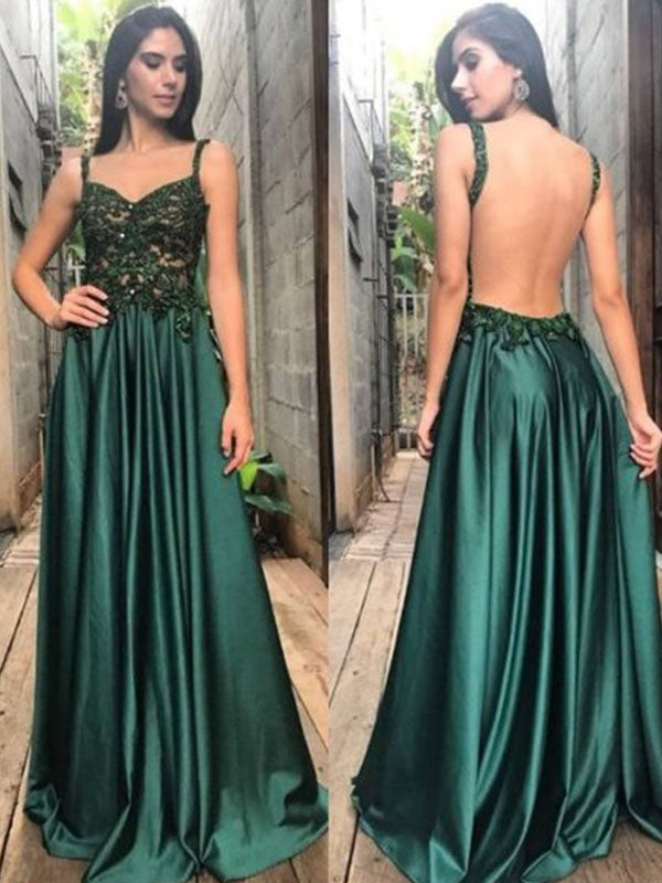 A-Line Satin Sleeveless Applique Floor-Length Dress - Chloe Dress