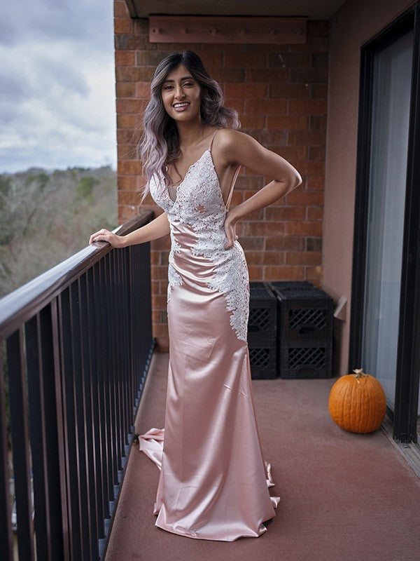 Mermaid V-Neck Satin Sleeveless Train Dress - Chloe Dress