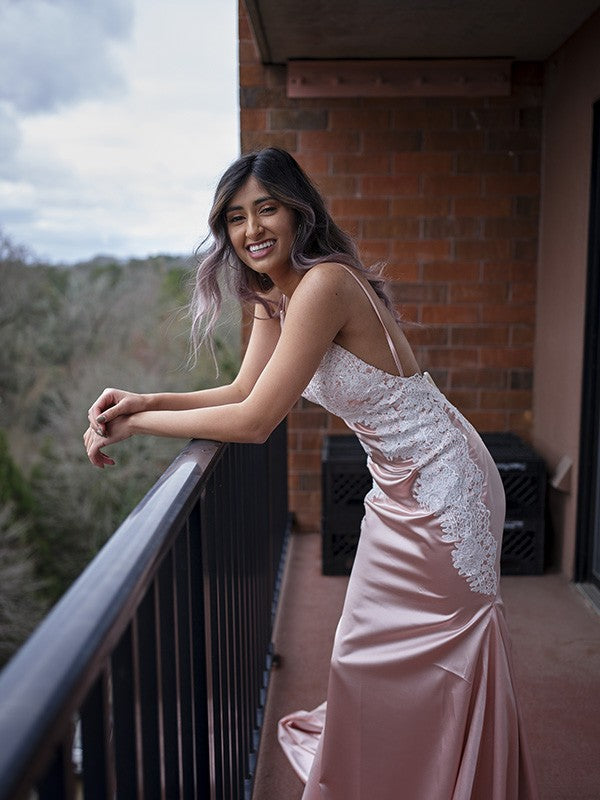 Mermaid V-Neck Satin Sleeveless Train Dress - Chloe Dress