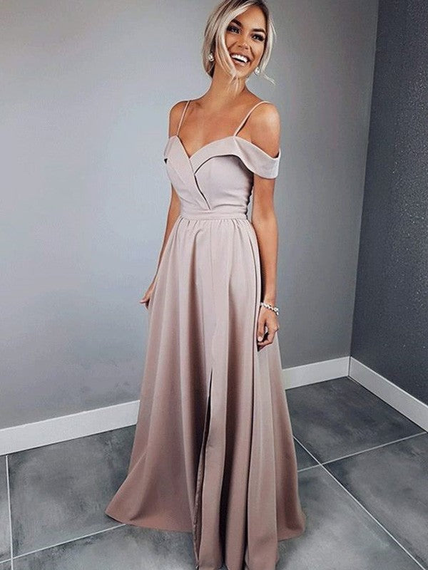 A-Line Spaghetti Strap Crepe Short Sleeve Floor-Length Dress - Chloe Dress