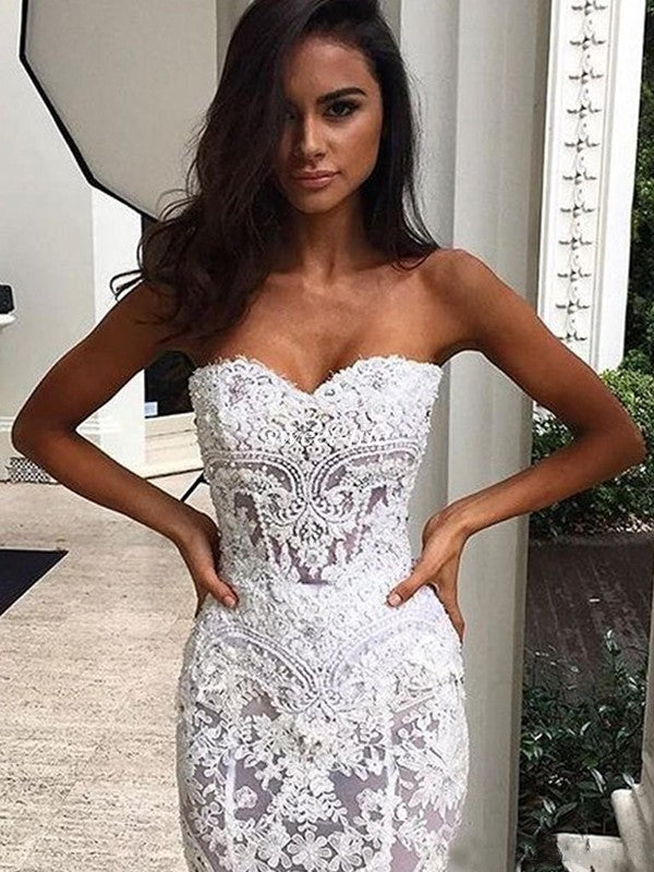 Mermaid Sweetheart Lace Sleeveless Train Wedding Dress - Chloe Dress