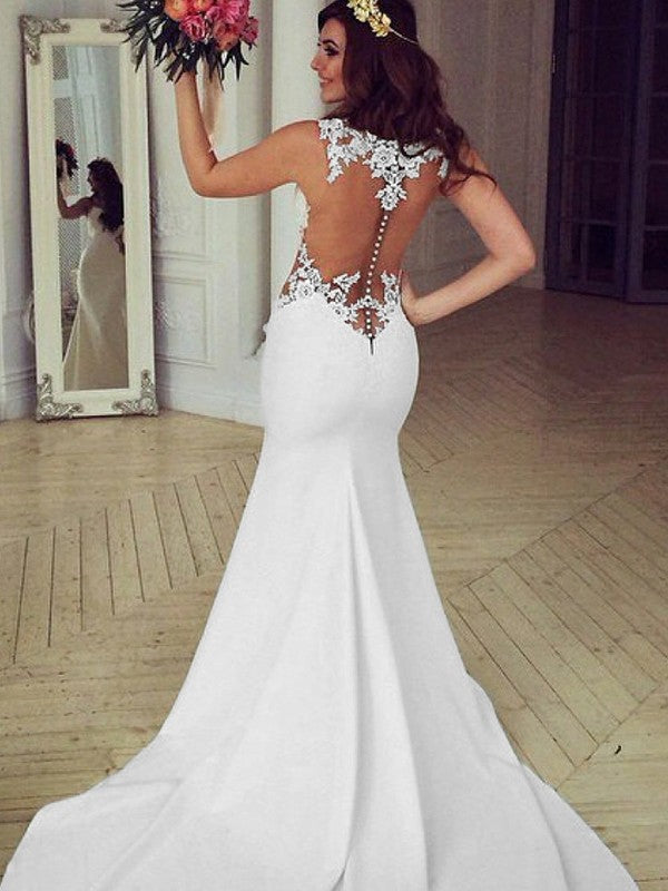Mermaid Crepe Sleeveless Train Wedding Dress - Chloe Dress
