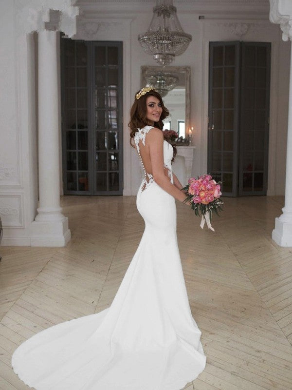 Mermaid Crepe Sleeveless Train Wedding Dress - Chloe Dress